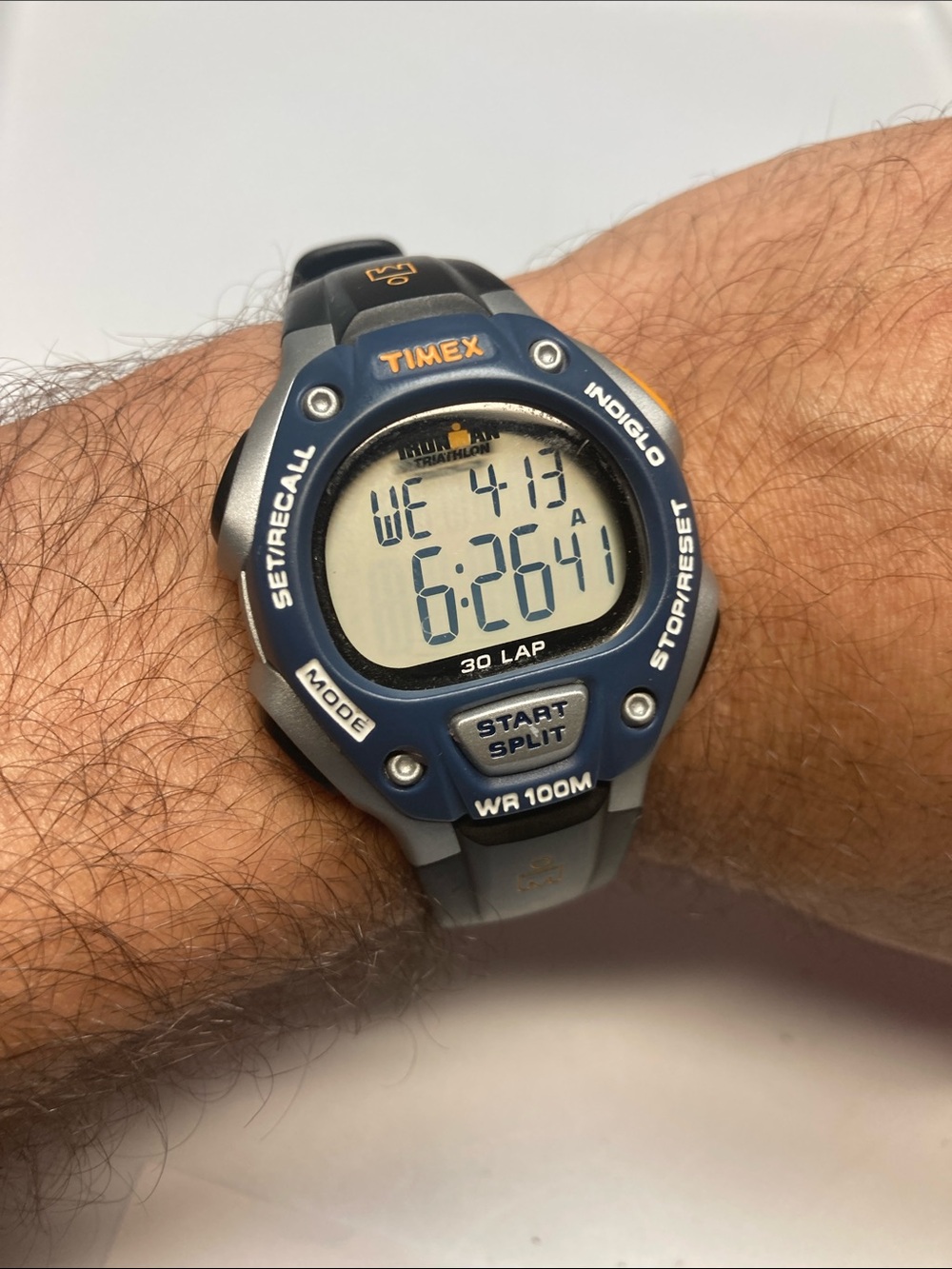 Timex Ironman Triathlon, black/blue/orange, new battery, indiglo works